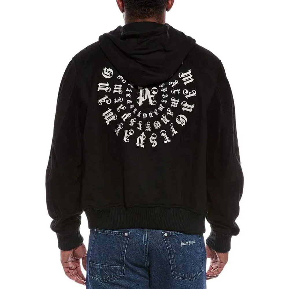 Palm Angels Mens Hooded Suede-Trim Wool-Blend Jacket, Black
